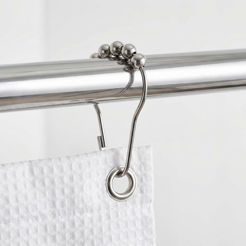 12 Pcs Stainless Steel Shower Curtain Hooks, Rustproof Metal Shower Curtain Rings with Roller Balls - image 4