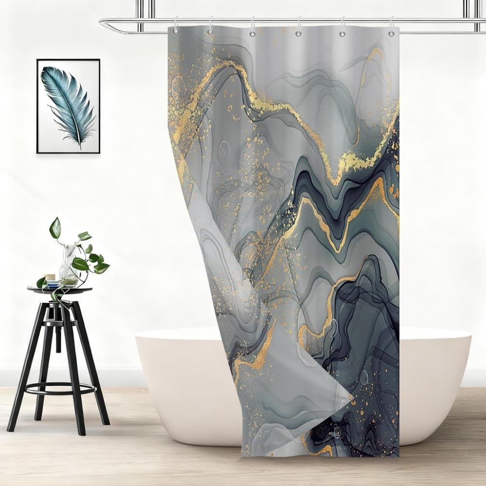 Xiaoterna 90x180cm Marble Shower Curtain Black Grey Gold Dots Waterproof Polyester Bathroom Curtain Luxury Modern Aesthetic Artistic Machine Washable - image 4