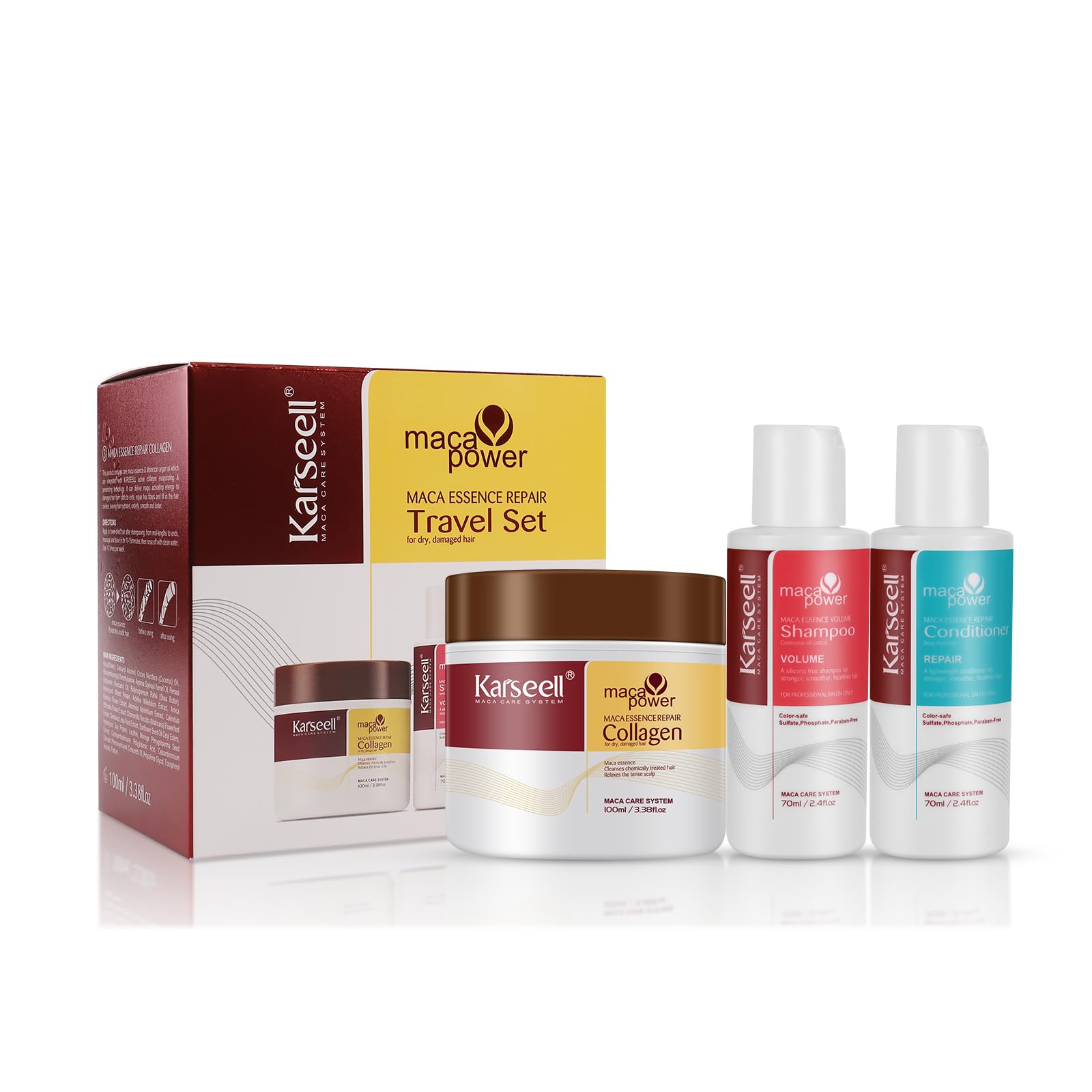 Karseell Collagen Hair Treatment Travel Set - Deep Repair for Damaged Hair