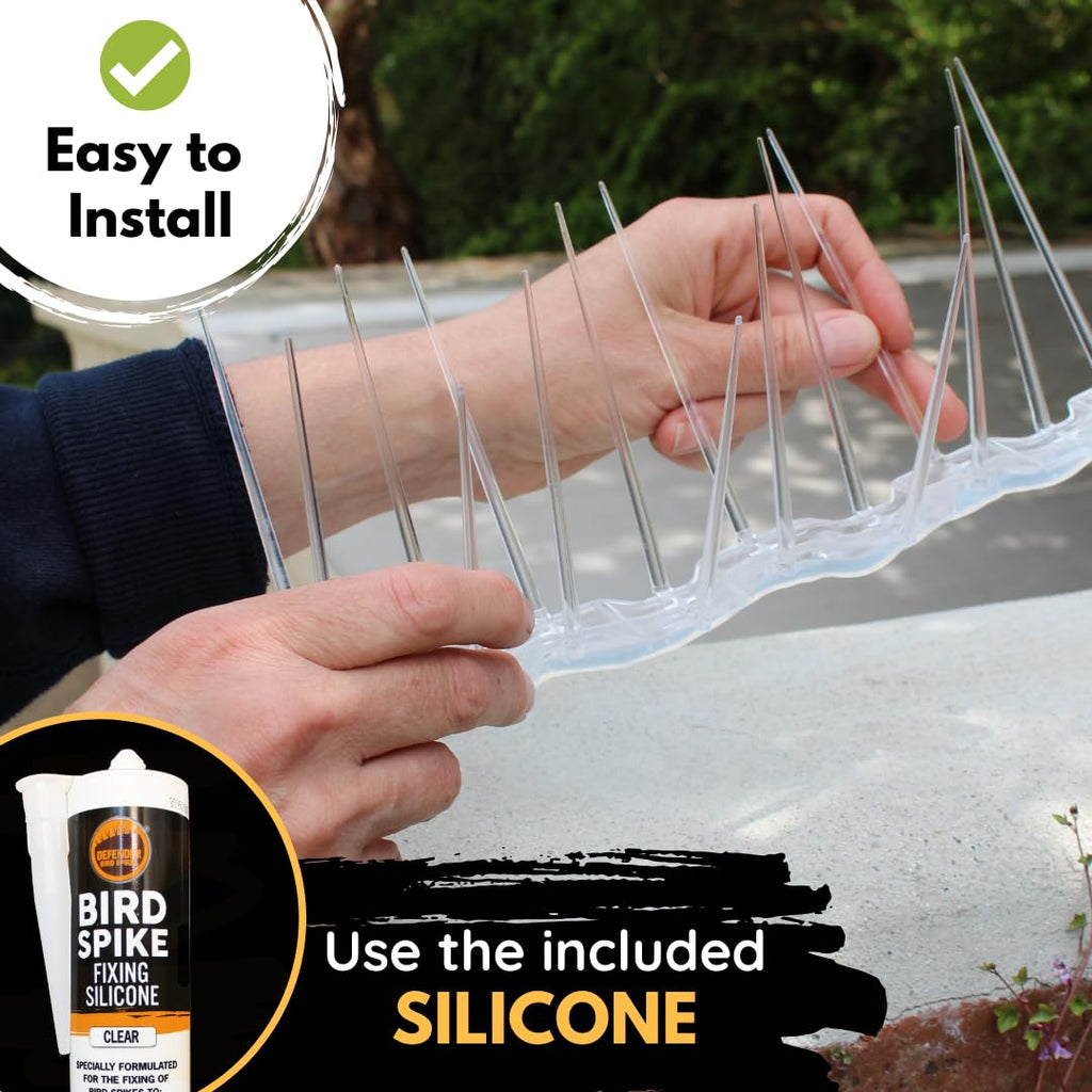 Defender Wide Plastic Bird Spikes | 5m Pigeon Deterrent with Silicone