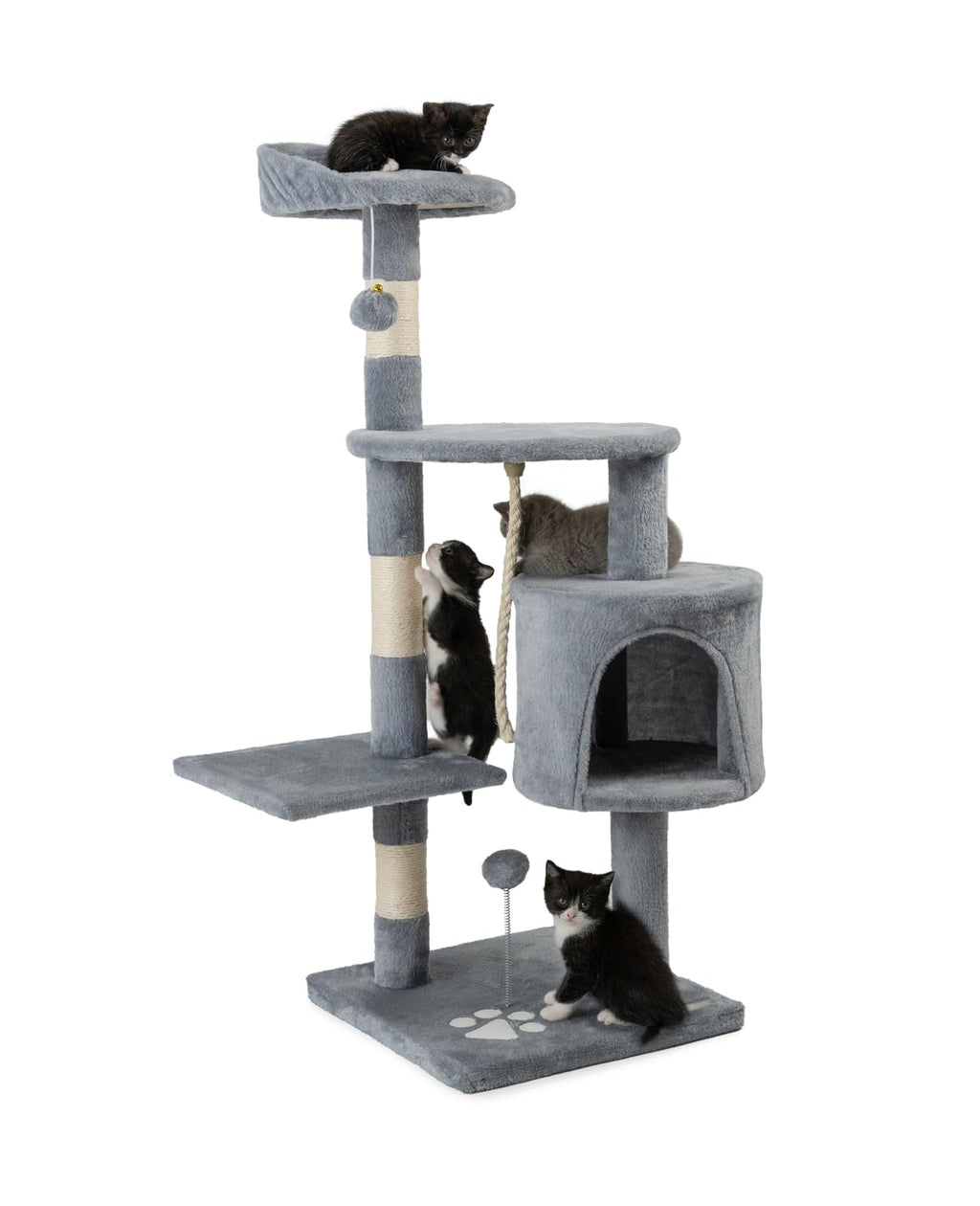 lionto Cat Tree with Sisal Scratching Post, Cave & Play Rope – 112 cm