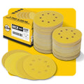 100PCS 125mm 8 Hole Sanding Discs - Mixed Grits Gold Sandpaper