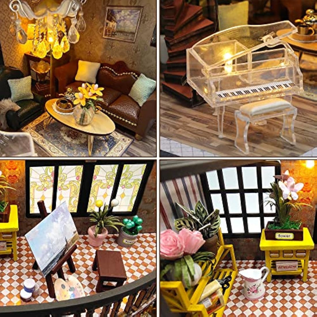 Spilay DIY Miniature Dollhouse Kit: Dream Building Pavilion with Music Box