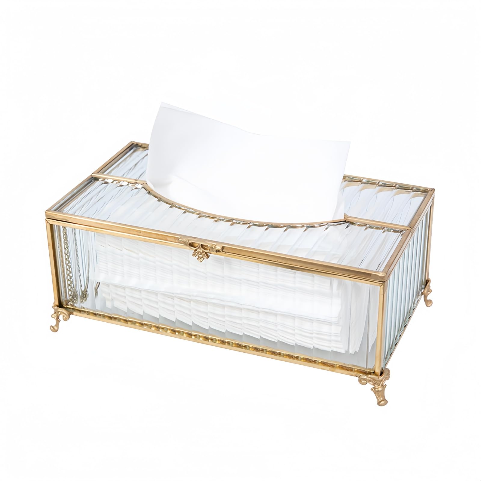 SLHEQING Art Deco Glass & Brass Rectangular Tissue Box Holder | Gold