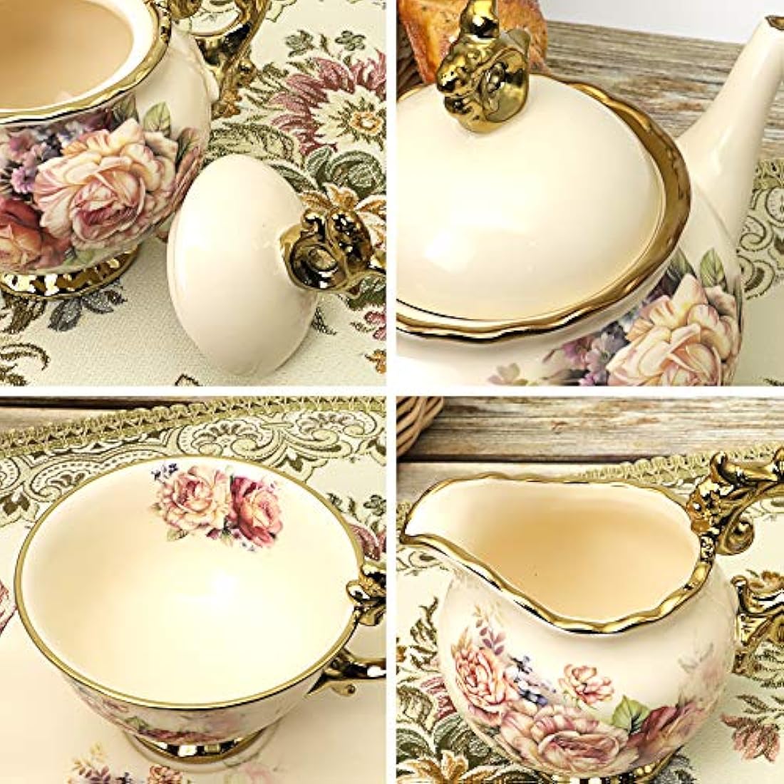 fanquare 15-Piece Floral Porcelain Tea Set | British Royal Tea Service