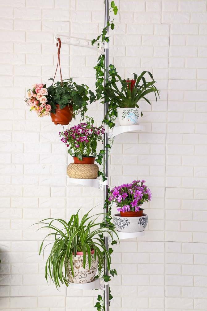 BAOYOUNI 5-Tier Tension Pole Plant Stand | Stainless Steel Flower Rack
