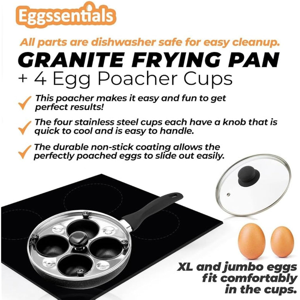 2-in-1 Egg Poacher & Nonstick Granite Fry Pan with Lid