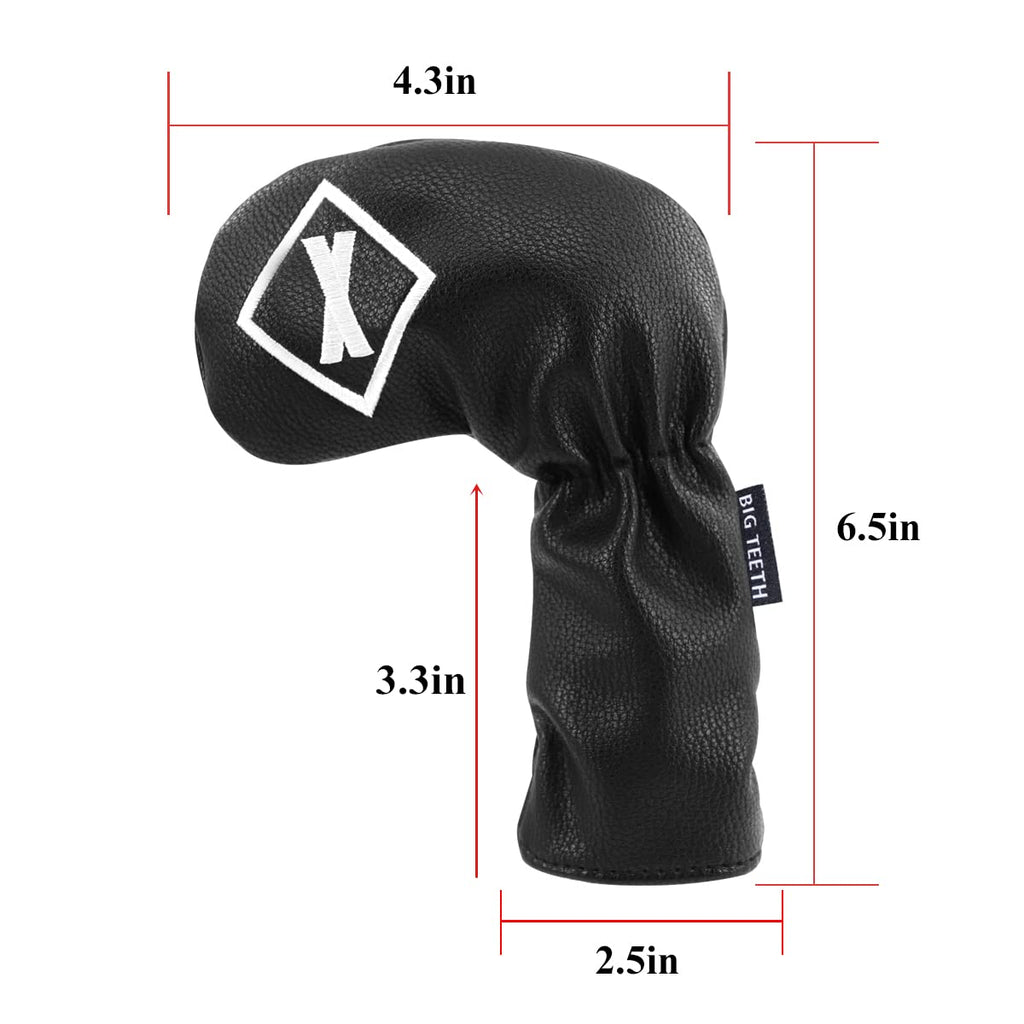 Big Teeth Golf Iron Head Covers - 10Pc Black PU Leather Club Protectors