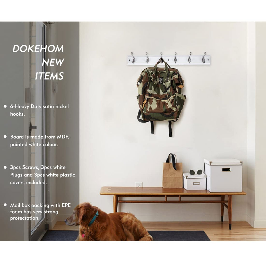 DOKEHOM Wall Mounted Coat Hook Rack | 2 Pack 6-Satin Nickel Hooks