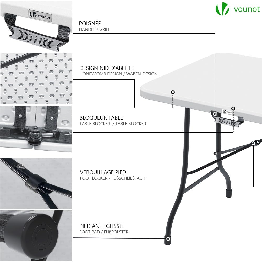 VOUNOT Folding Picnic Table | 180cm Portable Heavy Duty Trestle Table