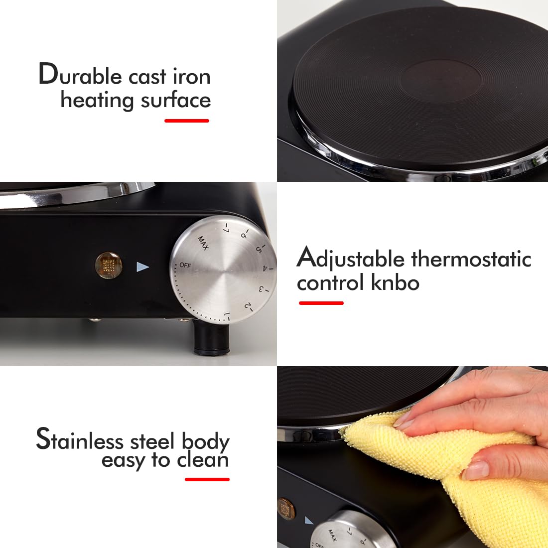 CUSIMAX Double Hot Plate | 2500W Portable Electric Hob with Cast Iron Rings