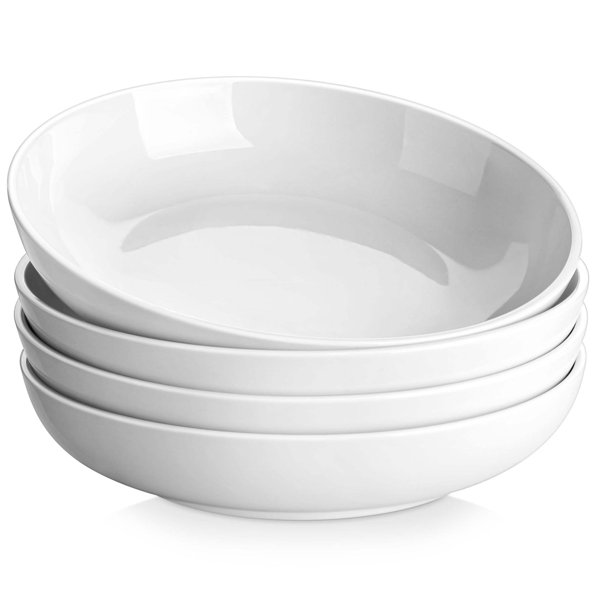 MALACASA 10 Inch Large Pasta Bowls - Set of 4 White Ceramic Salad Bowls