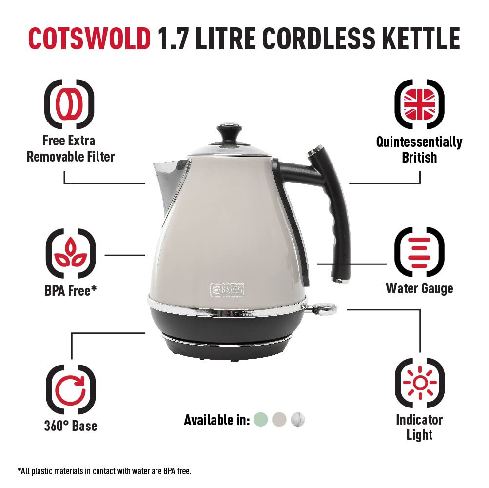Haden Cotswold Putty Electric Kettle – 1.7L Stainless Steel