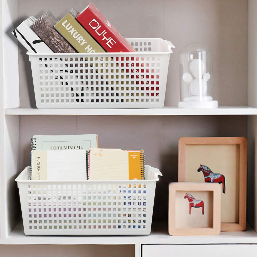 Fosly Large Rectangular Storage Basket Set of 4, White Plastic Basket Boxes - image 5