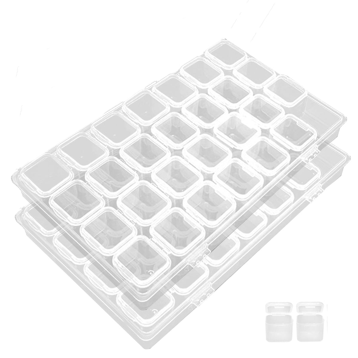 2 Set Pack of 28 Grids Bead Storage Box, Diamond Art Storage Box, Jewellery Storage Box, Compartment Storage Boxes Plastic Organiser Box for Beads - image 1