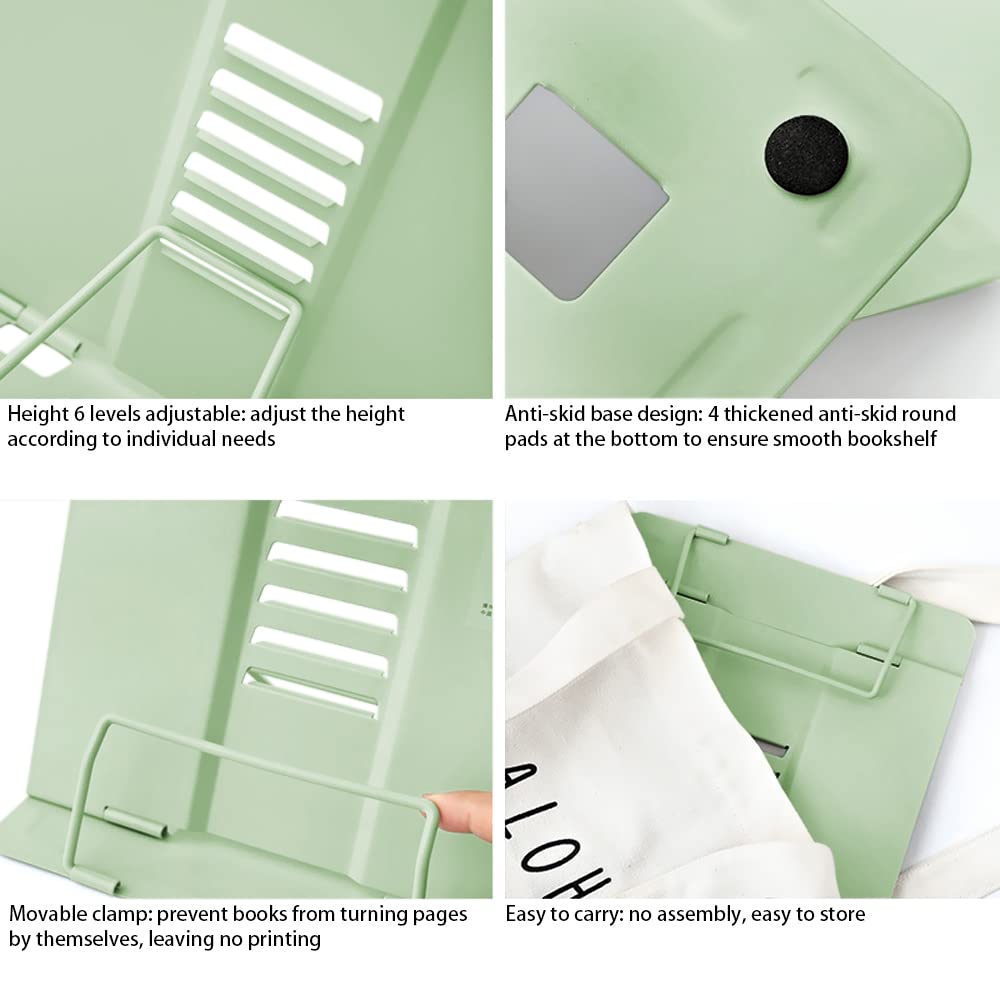 Book Stand, Multifunctional Metal Book Holder for Reading Green