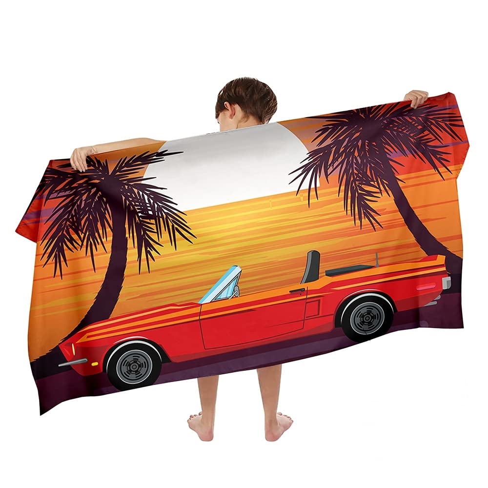 Ulticool Microfibre Children's Towel 140 x 70 cm - Car Sunset Dino - Lightweight Travel Towel Quick Drying Bath Towel Beach Towel Microfibre - image 1