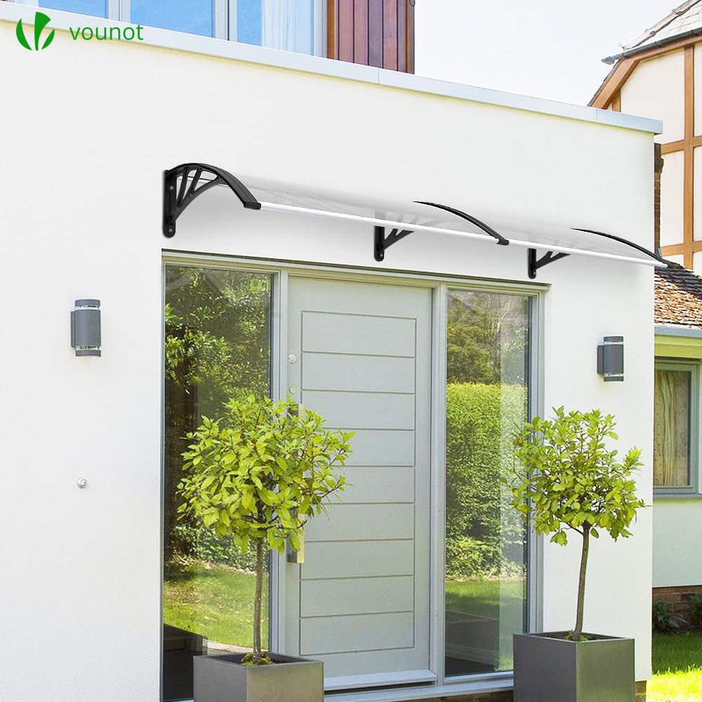 VOUNOT Front Door Canopy – 200x80cm Polycarbonate Outdoor Awning, Black