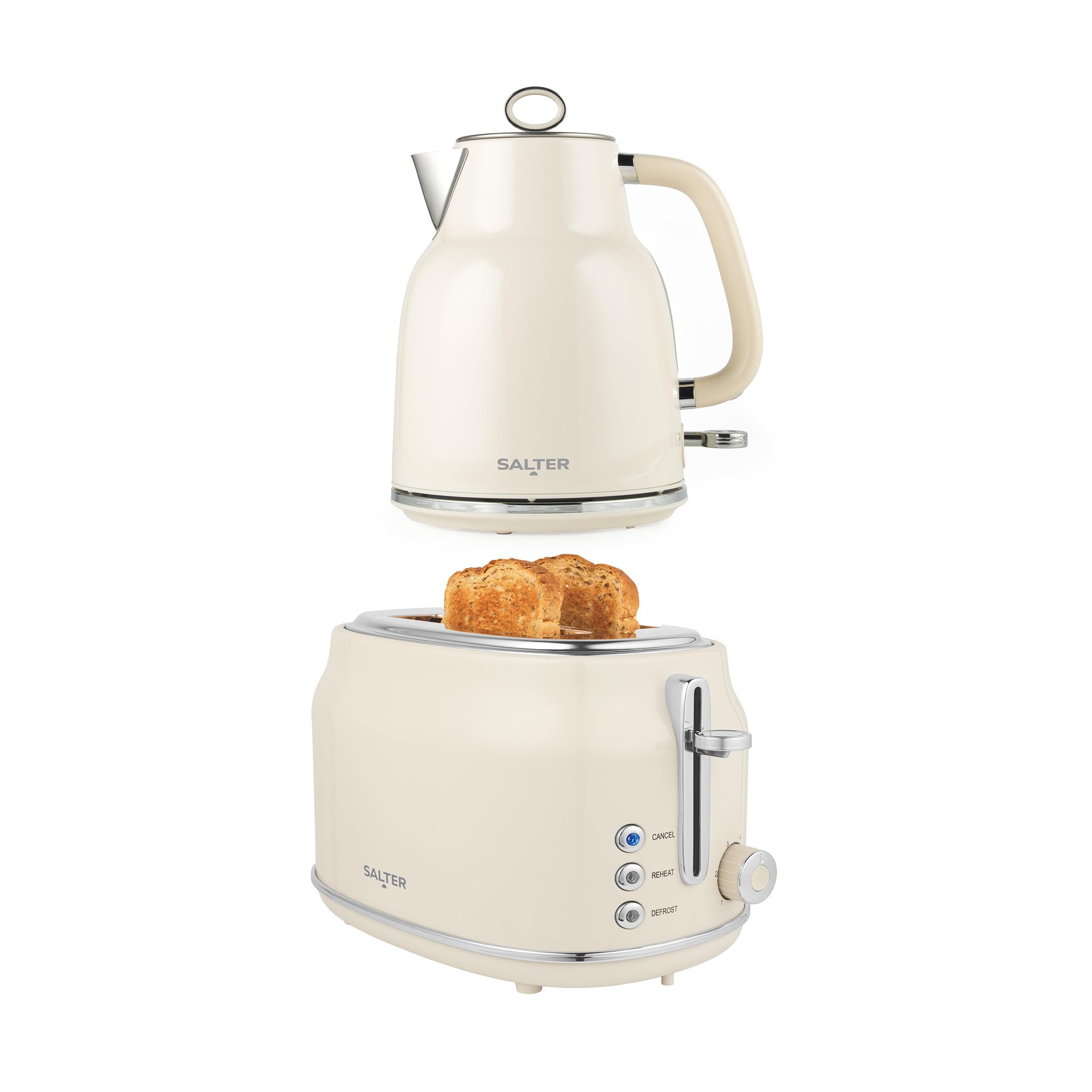 Salter Retro Cream Kettle & 2-Slice Toaster Set | 1.7L Rapid Boil