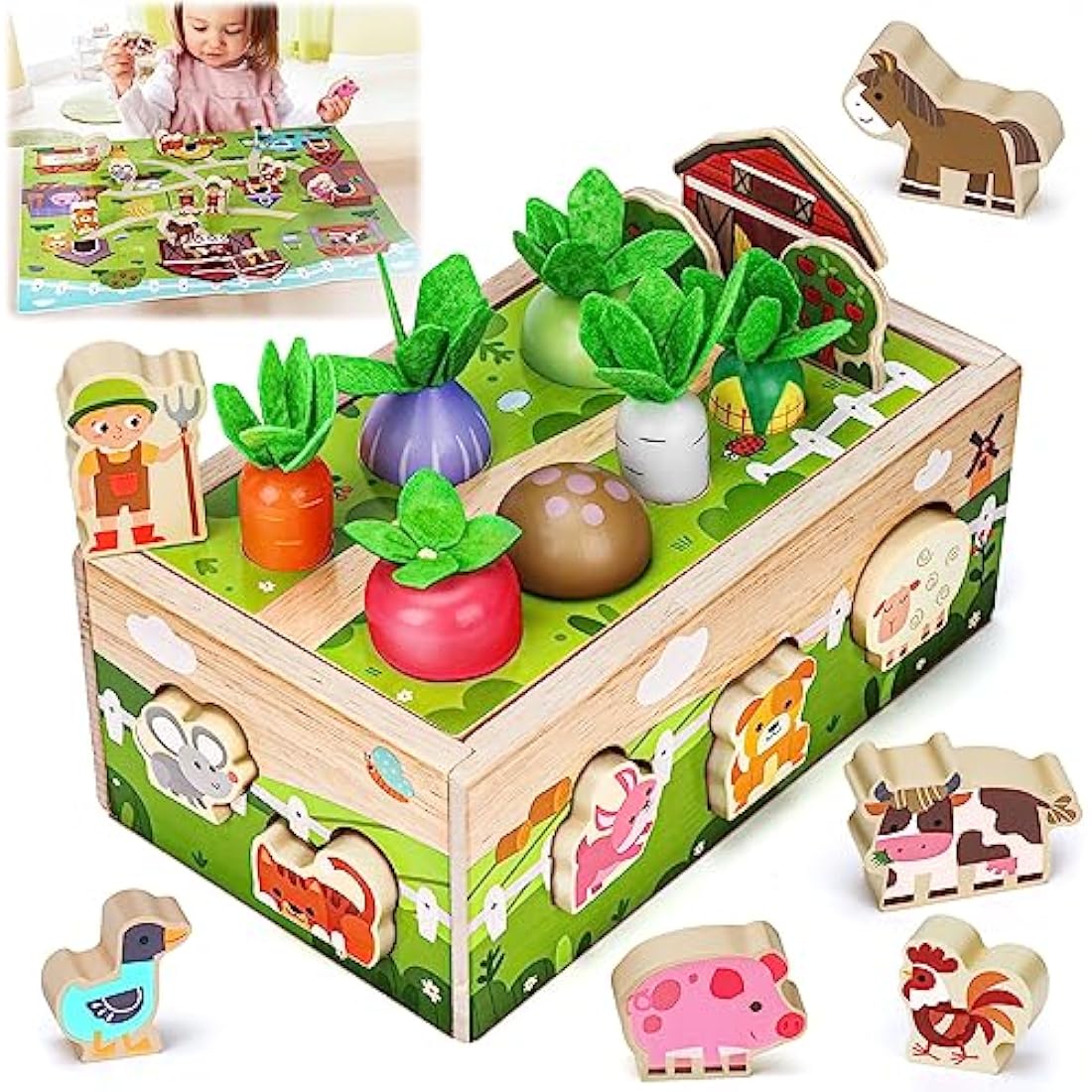 Montessori Wooden Farm Toy – Sensory Toddler Learning Set