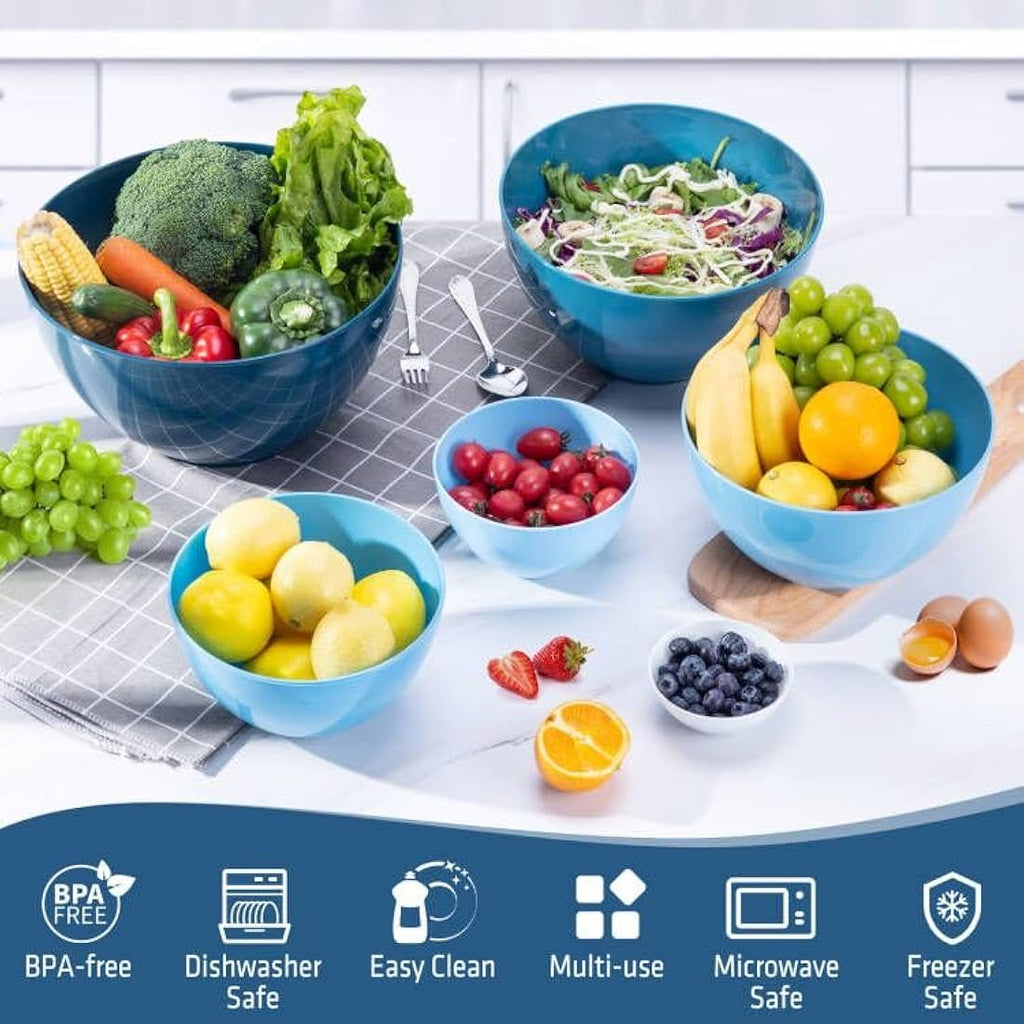 Luxear 6-Piece Plastic Mixing Bowls with Lids – Nesting Food Storage Set