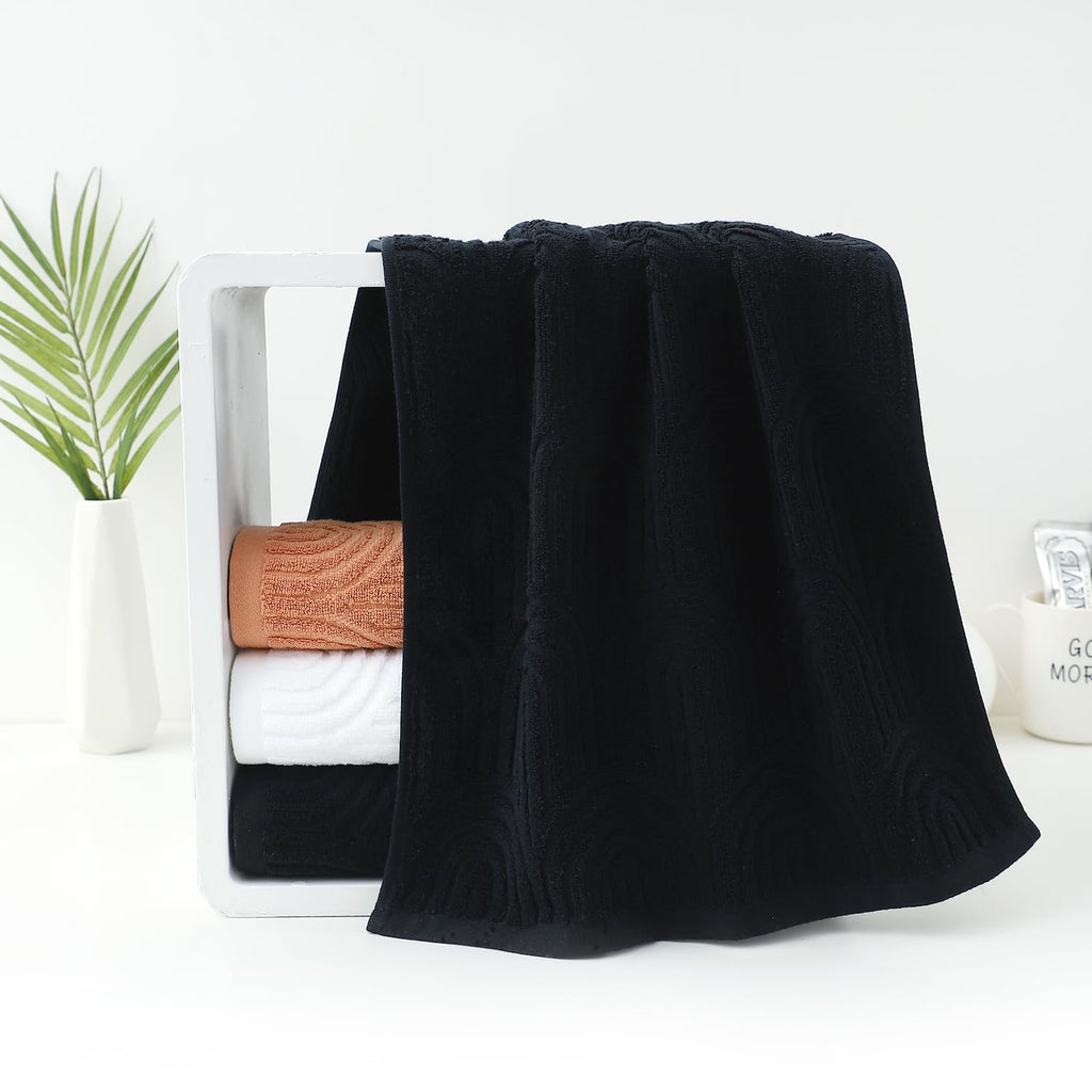 Pidada Hand Towels Set of 4 Striped Pattern 100% Cotton Absorbent Soft Decorative Towel for Bathroom Black