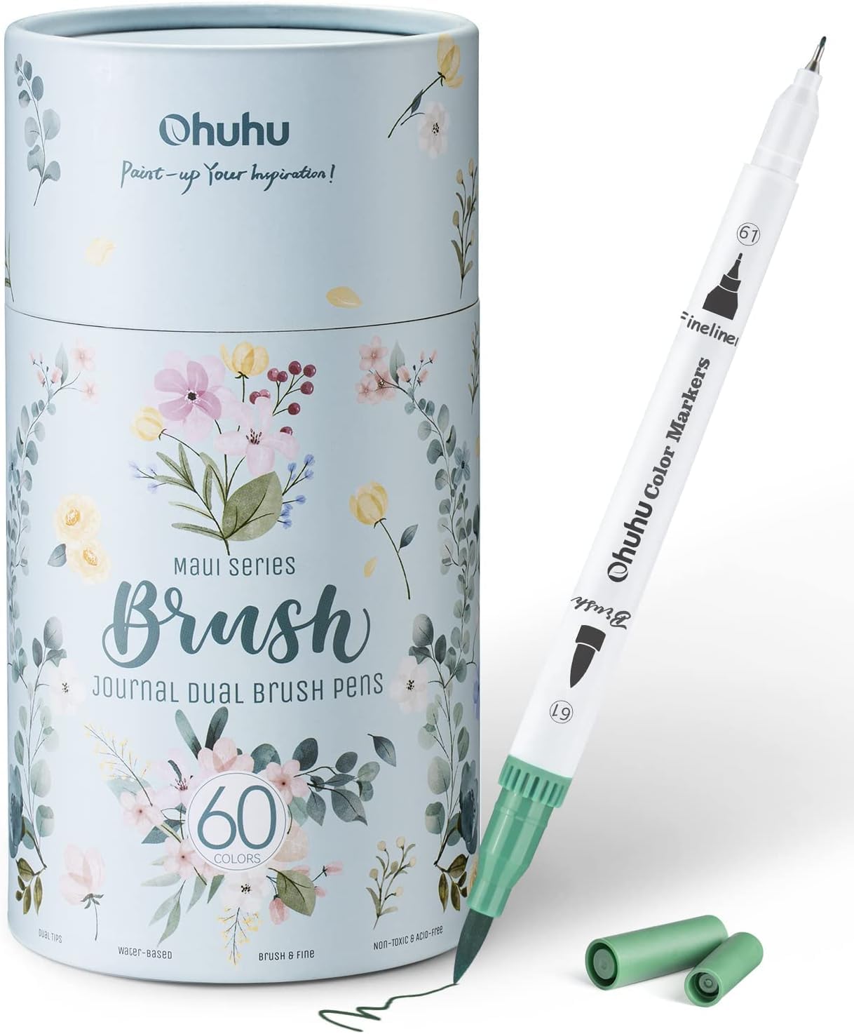Ohuhu 60 Dual Tip Brush Pens | Water-Based Art Markers for Colouring