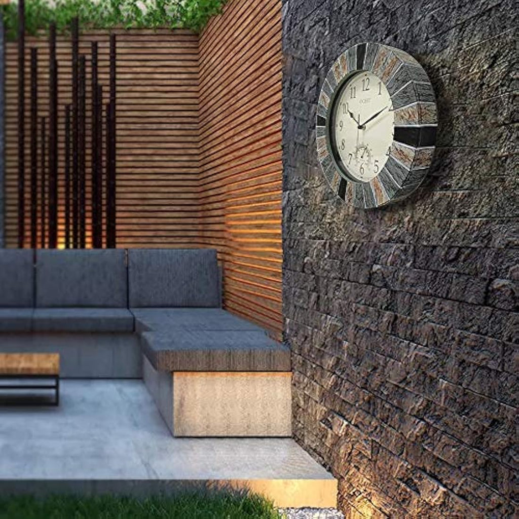 OCEST 13 Inch Outdoor Waterproof Wall Clock with Thermometer | Retro Style