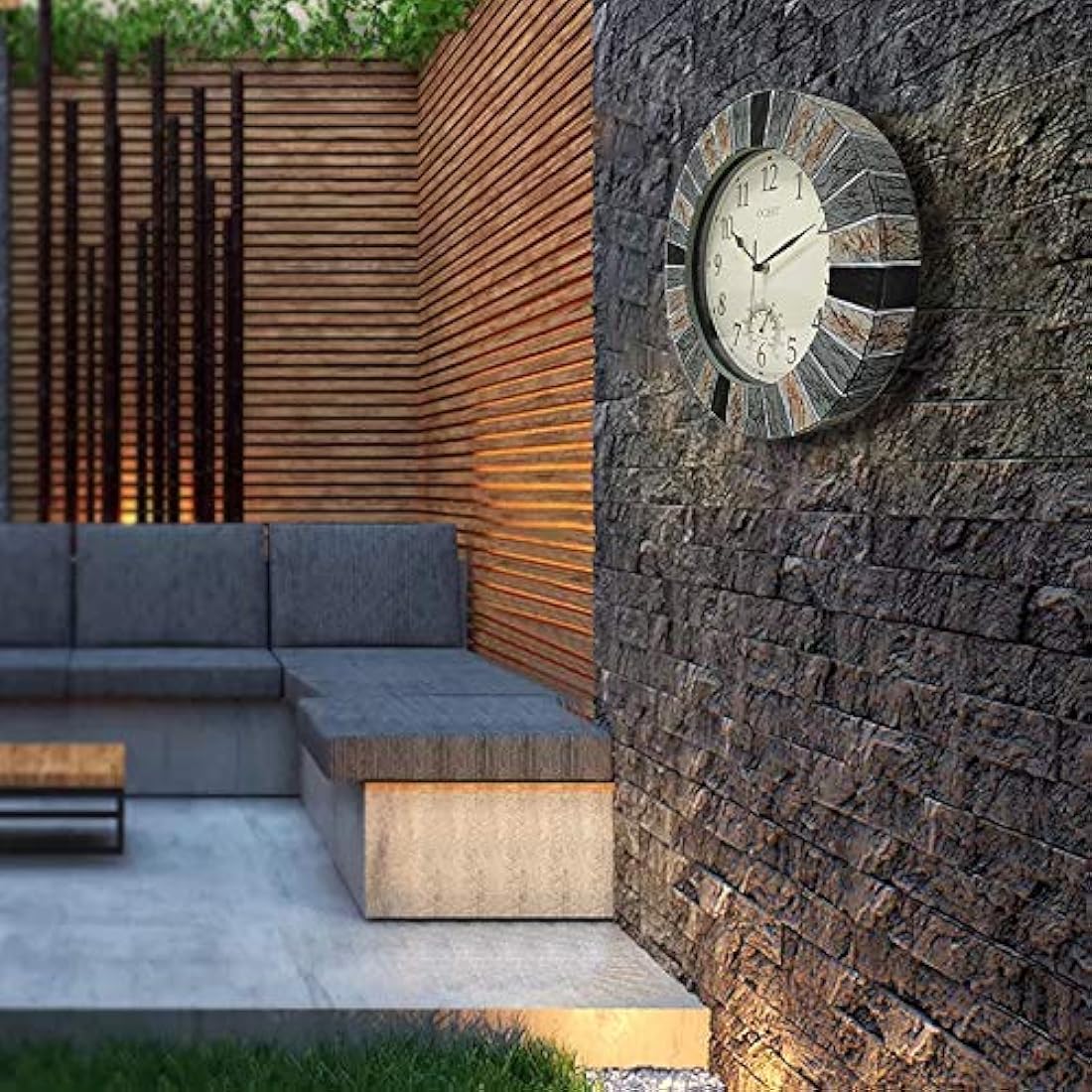 OCEST 13 Inch Outdoor Waterproof Wall Clock with Thermometer | Retro Style