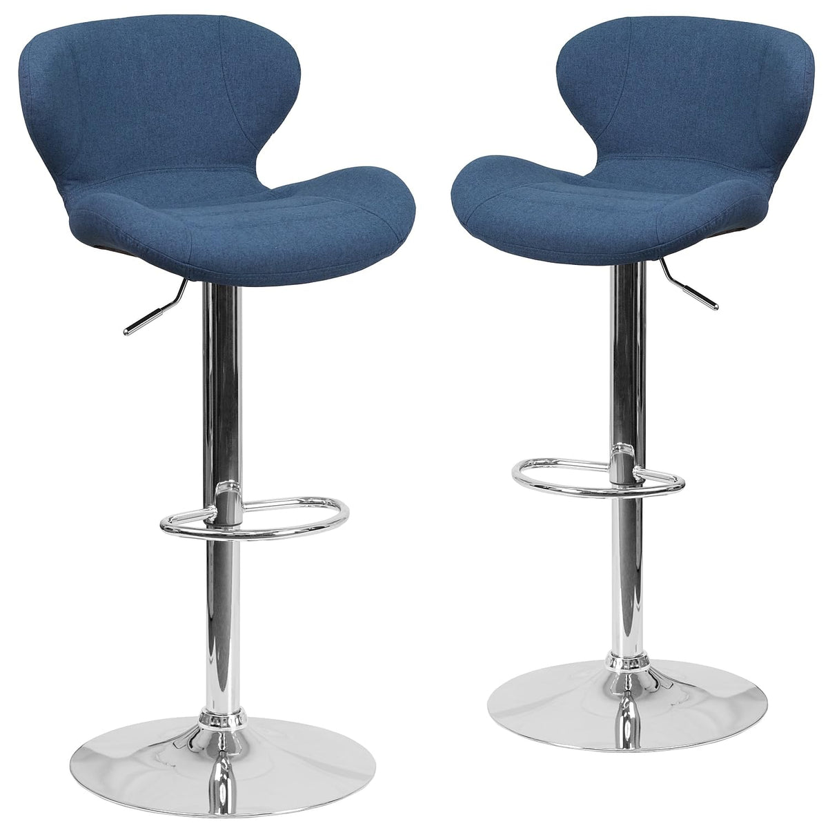 Flash Furniture Denville 2 Pack Contemporary Blue Fabric Adjustable Height Barstool with Curved Back and Chrome Base - image 1