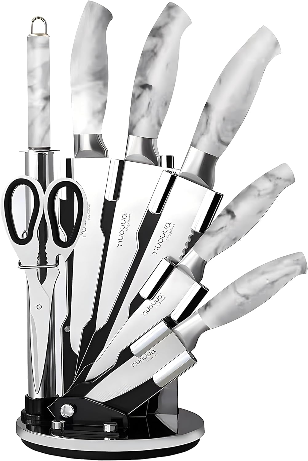 Nuovva 8-Piece Stainless Steel Kitchen Knife Set with Marble Block