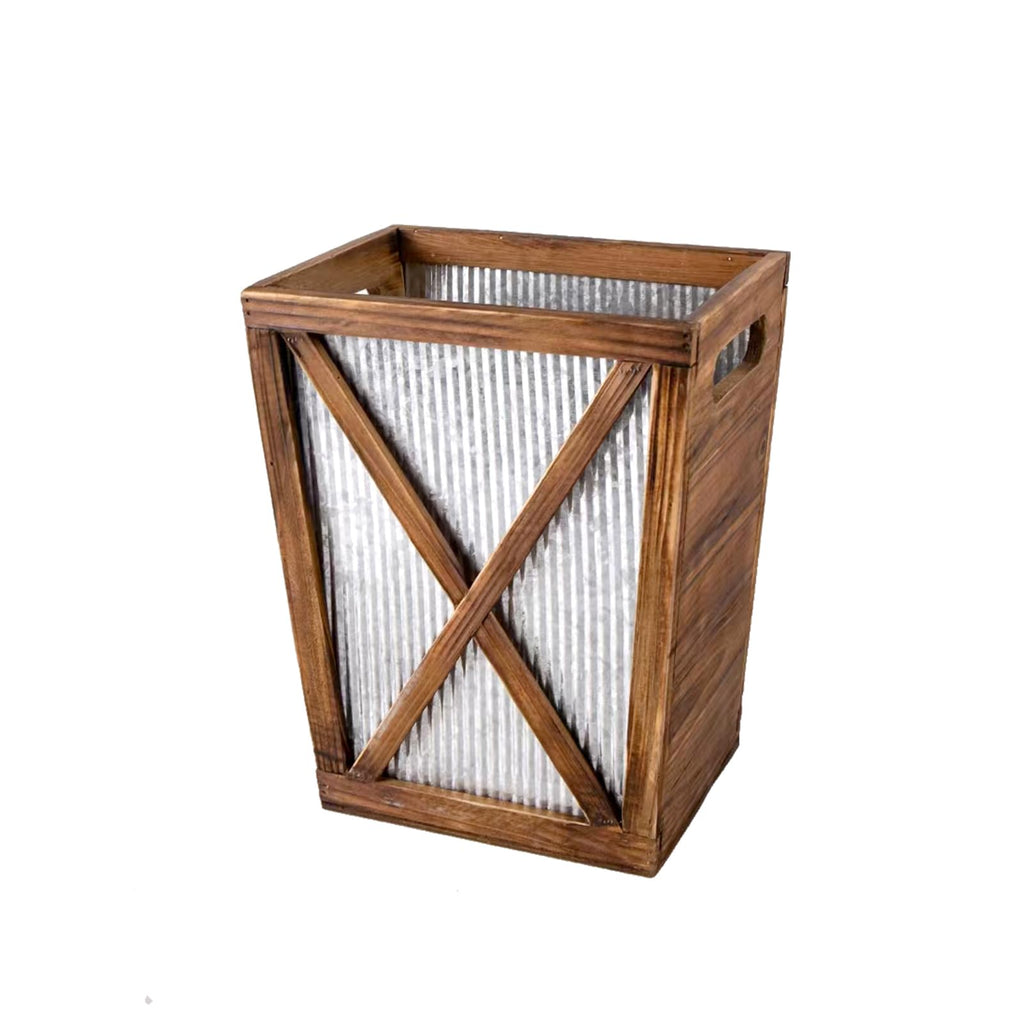 Venalys Small Wood Trash Can Wastebasket, Decorative Barn Door Garbage Can Waste Basket, Rustic Distressed Rectangular Trash Bin - image 1