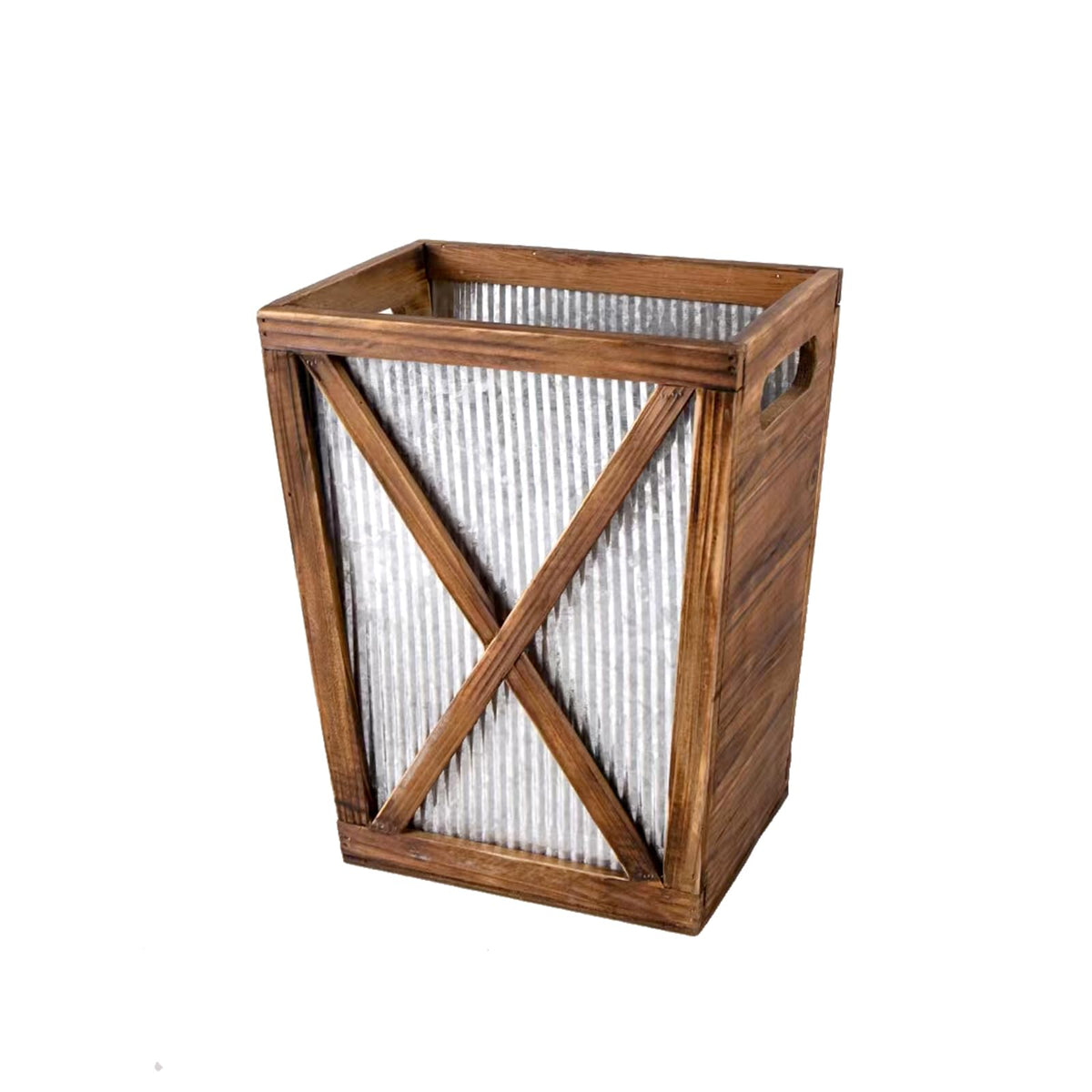 Venalys Small Wood Trash Can Wastebasket, Decorative Barn Door Garbage Can Waste Basket, Rustic Distressed Rectangular Trash Bin - image 1