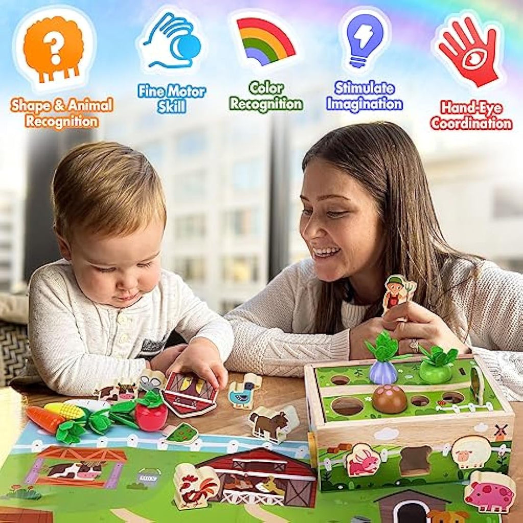 Montessori Wooden Farm Toy – Sensory Toddler Learning Set