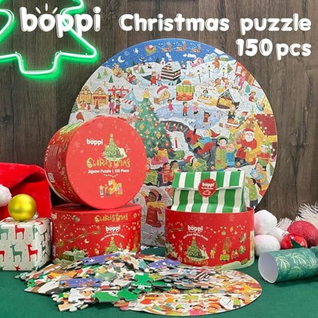 Boppi 150 Piece Round Christmas Jigsaw Puzzle for Kids - Recycled Card
