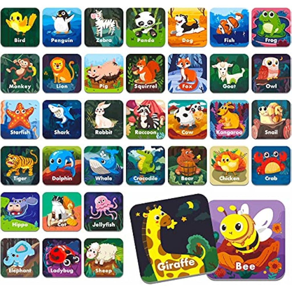 Hebayy Animal Matching Memory Game - 36 Pair Erasable Flash Cards
