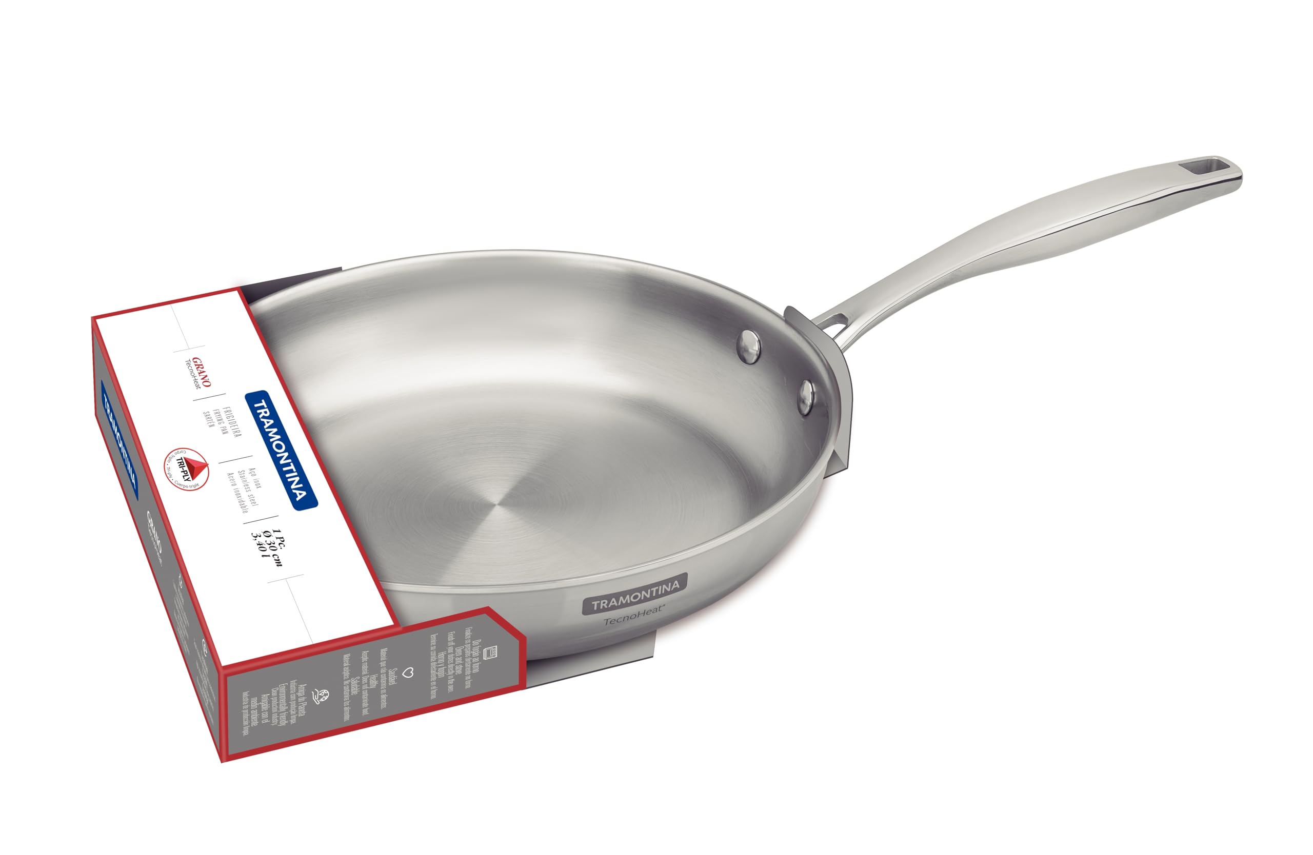 Tramontina Grano Stainless Steel Frying Pan - 30cm Induction Skillet