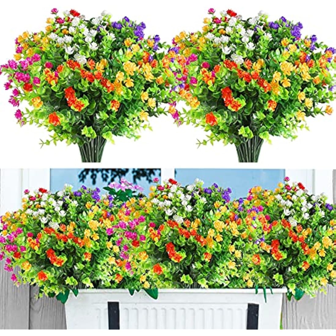 12 Bundles Artificial Flowers – UV Resistant Faux Plants