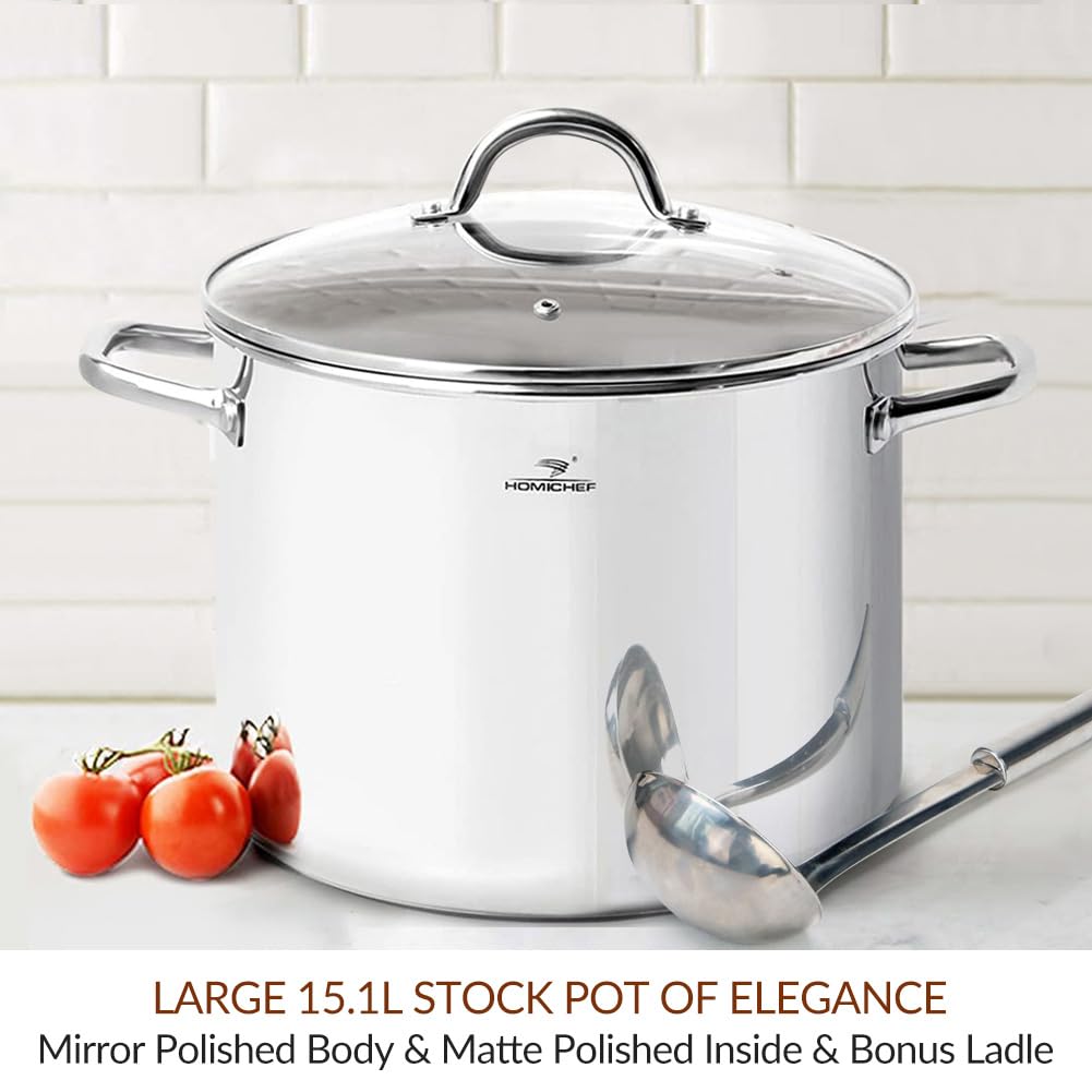 HOMICHEF Nickel-Free Stainless Steel Stock Pot with Lid - 15L / 16QT