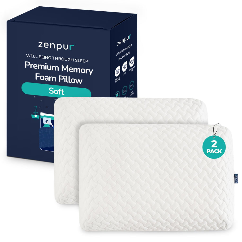 ZenPur Memory Foam Orthopedic Pillow 2-Pack | Soft Bamboo Neck Support