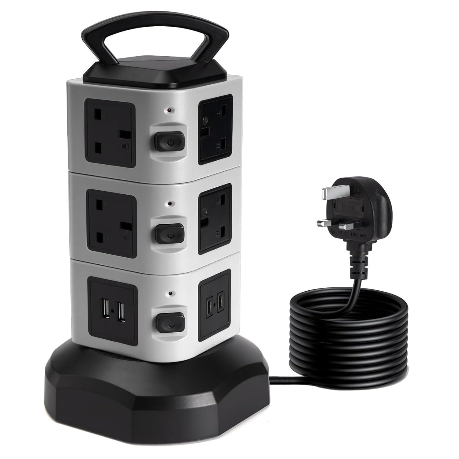 Jolof Store 10-Way Tower Extension Lead | 2M Surge Protected USB C
