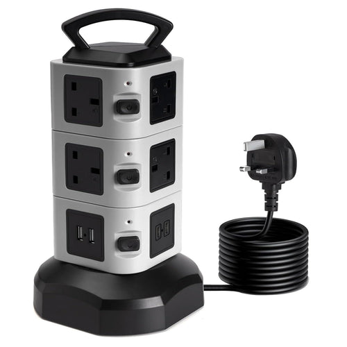 Jolof Store 10-Way Tower Extension Lead | 2M Surge Protected USB C