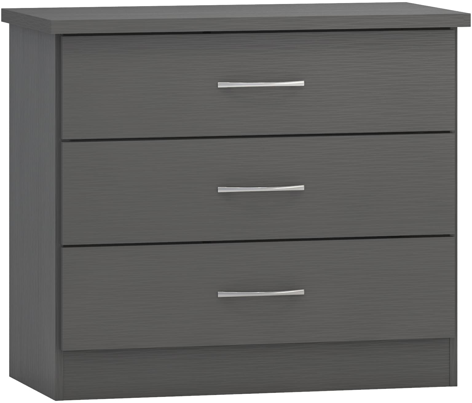 Seconique Nevada 3 Drawer Chest – Modern Bedroom Dresser in 3D Grey