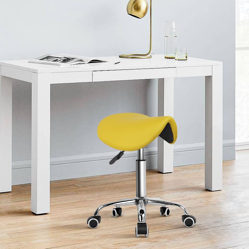 KKTONER Rolling Saddle Stool – Adjustable PU Leather Swivel Salon Chair