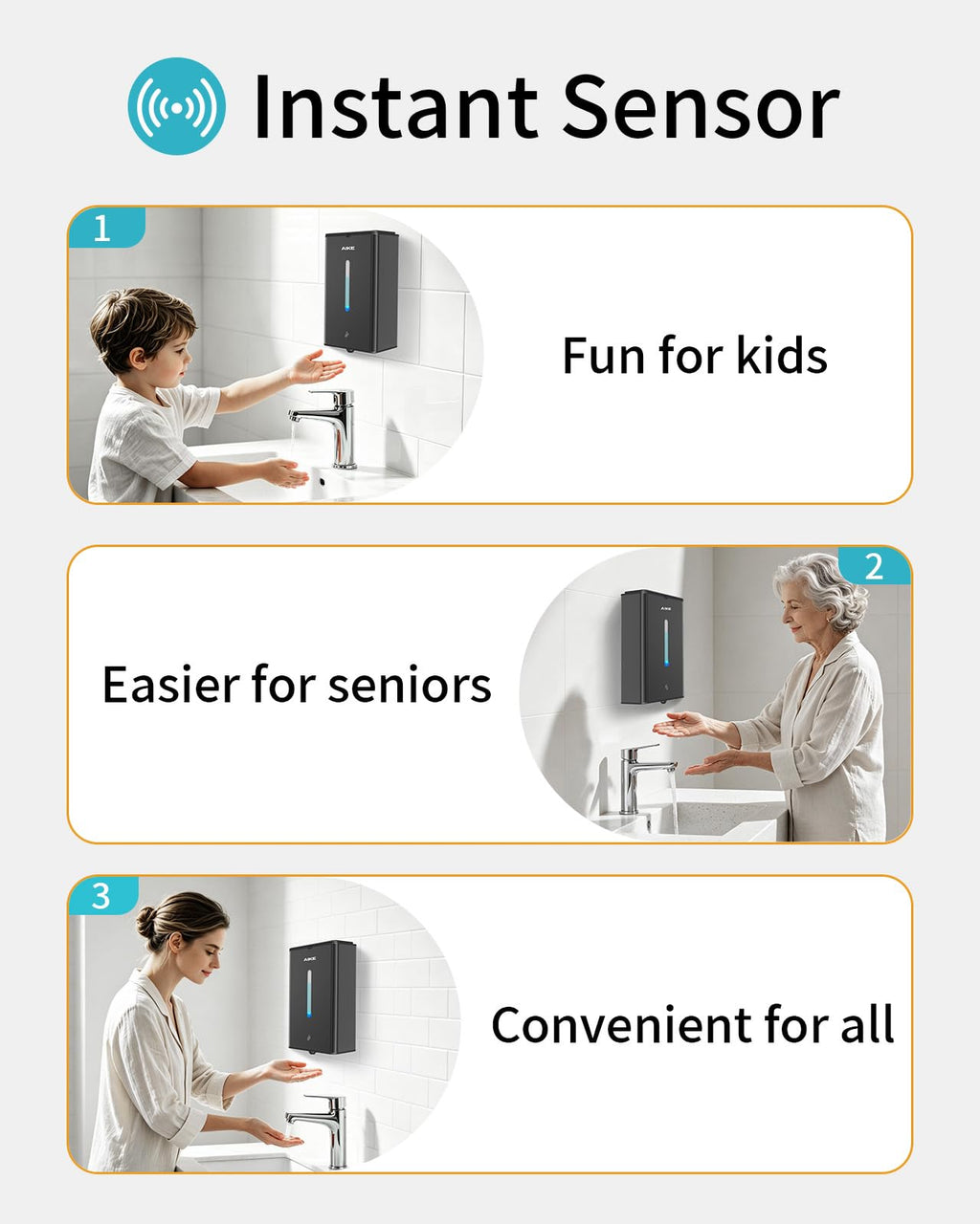 AIKE Square Automatic Soap Dispenser for Liquid, Stainless Steel Dispenser