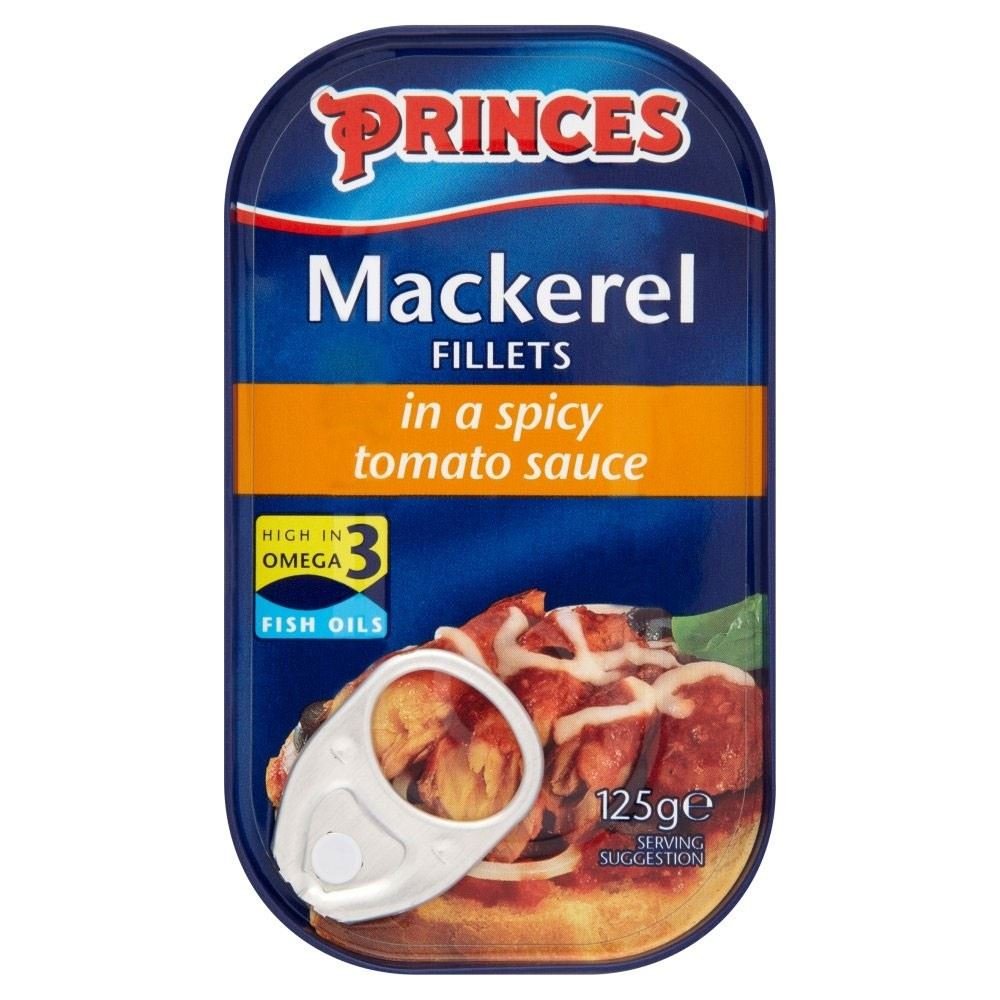 Princes Mackerel Fillets in Spicy Tomato Sauce - 125g (Pack of 6)
