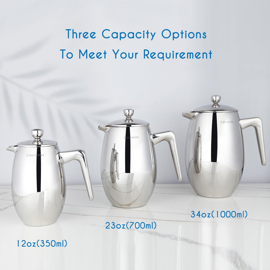 Easyworkz Nando French Press – 1000ml Insulated Stainless Steel Maker