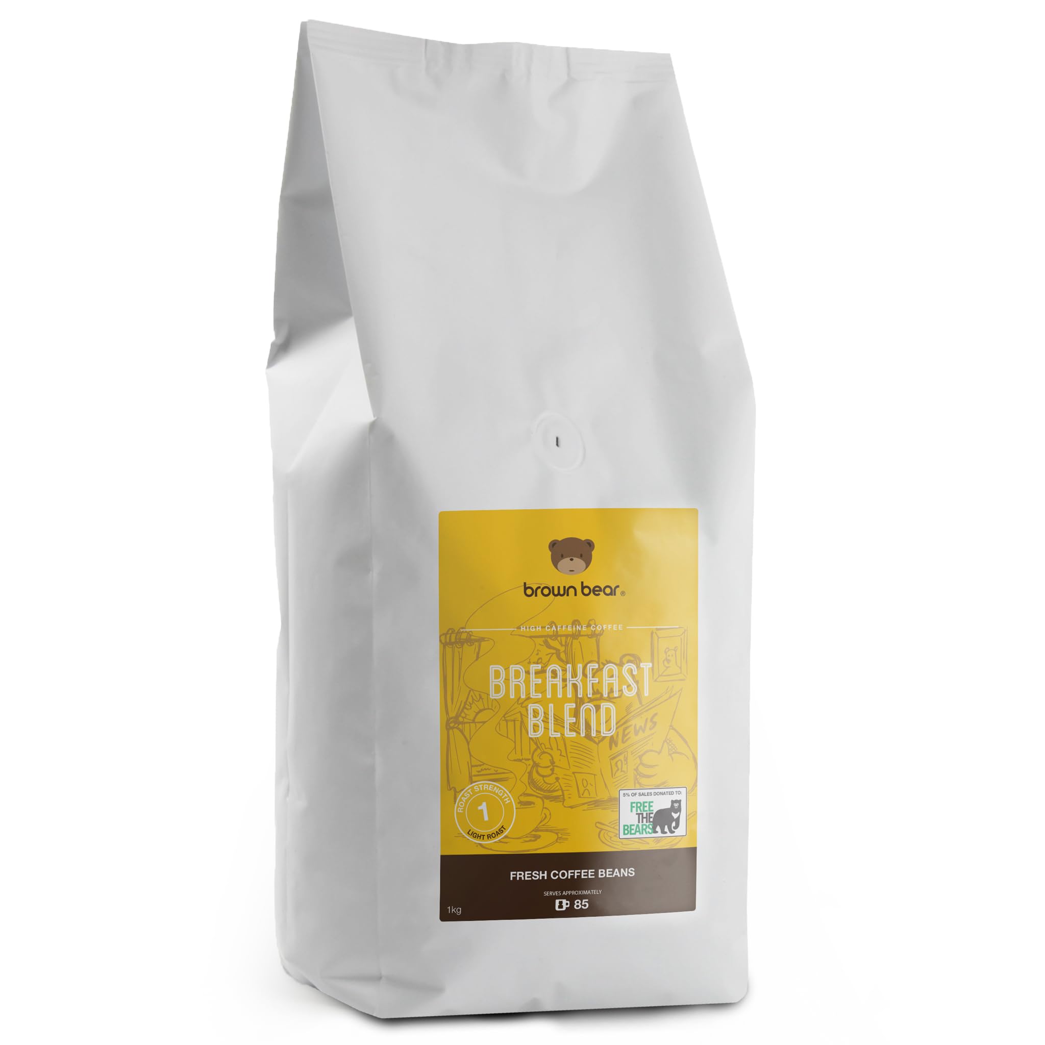 Brown Bear Breakfast Blend Light Roast Coffee Beans - 1kg Whole Bean