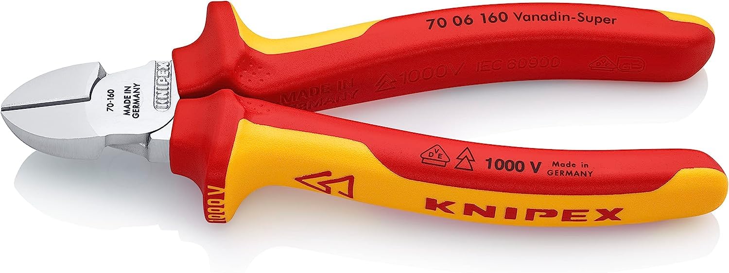 Knipex 160mm VDE Insulated Diagonal Cutter | Chrome-Plated Steel