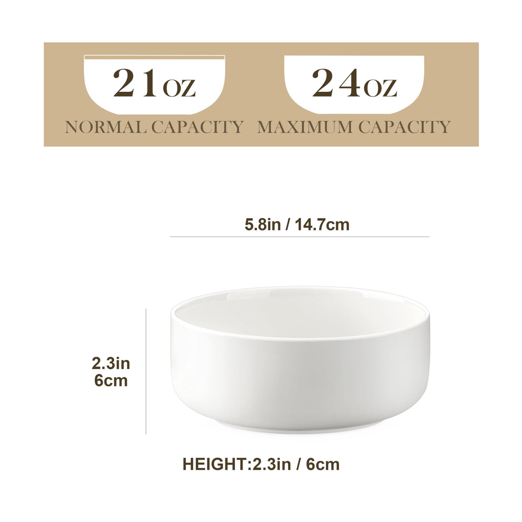 MALACASA 24 oz Cereal Bowls Set of 6 – White Porcelain Soup Salad Bowls